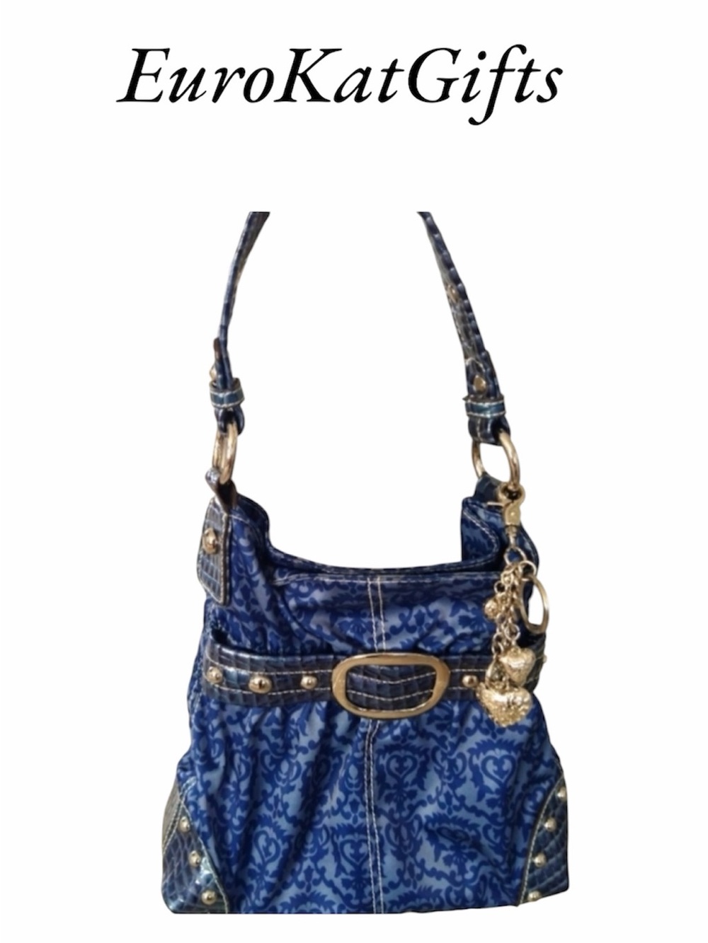 Kathy Van Zeeland Blue Heart Pattern Bag Pre Loved VGUC